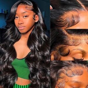 26” Black Body Wave 13x4 HD Lace Front Wig human Hair 250% Density glueless #CB2